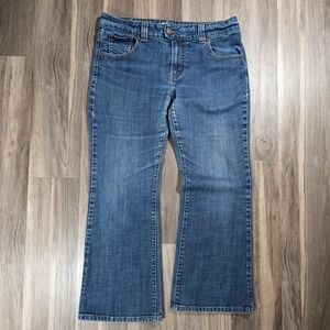 Levis 515 Flare Jeans Womens 14P Medium Wash Blue Denim Petite Mid Rise Stretch